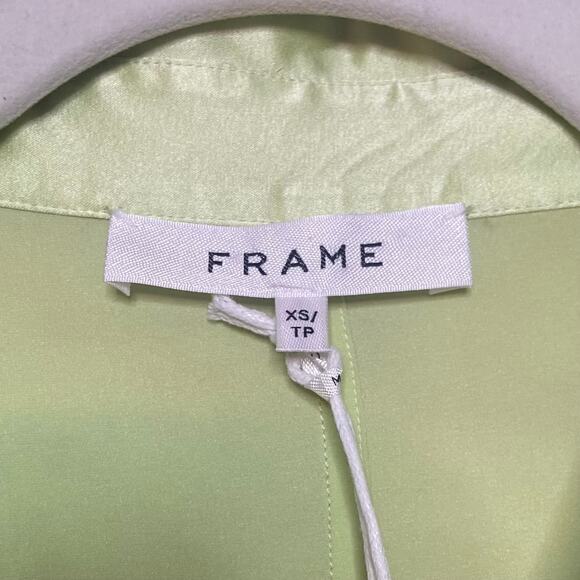 Frame Strong Shoulder Silk Mini Dress in Bright Peridot - Picture 3 of 7